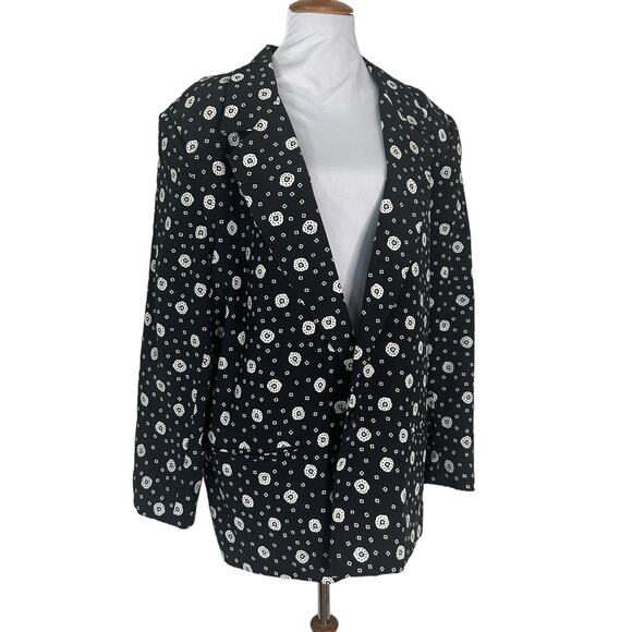 Vintage 80s Black White Patterned Blazer Jacket Country Suburban 18 - Picture 2 of 7